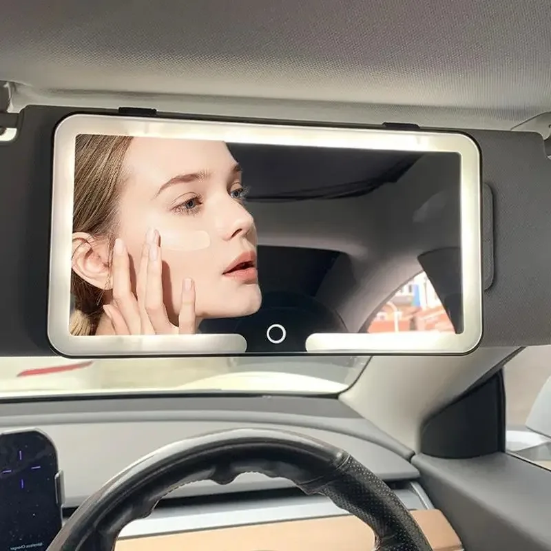 Three adjustment car sunshade makeup mirror HD mirror LED touch switch car light is easy to install