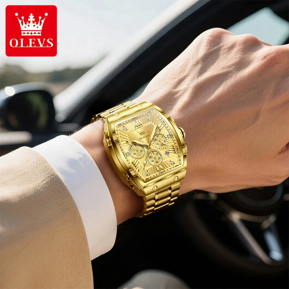 OLEVS 5639 Classic Men's Watch Auto Date Timing Code 24 Hour Stainless Steel Waterproof Luminous Quartz Wristwatch For Men