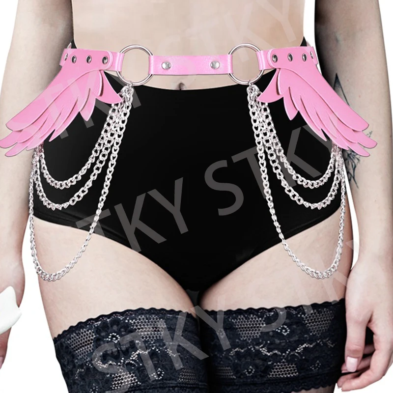 

Fashion Leather Chain Angel Wings Erotic Lingerie Sexy Woman Waist Garter Belt Bdsm Body Bondage Harness Gothic Erotic Garters