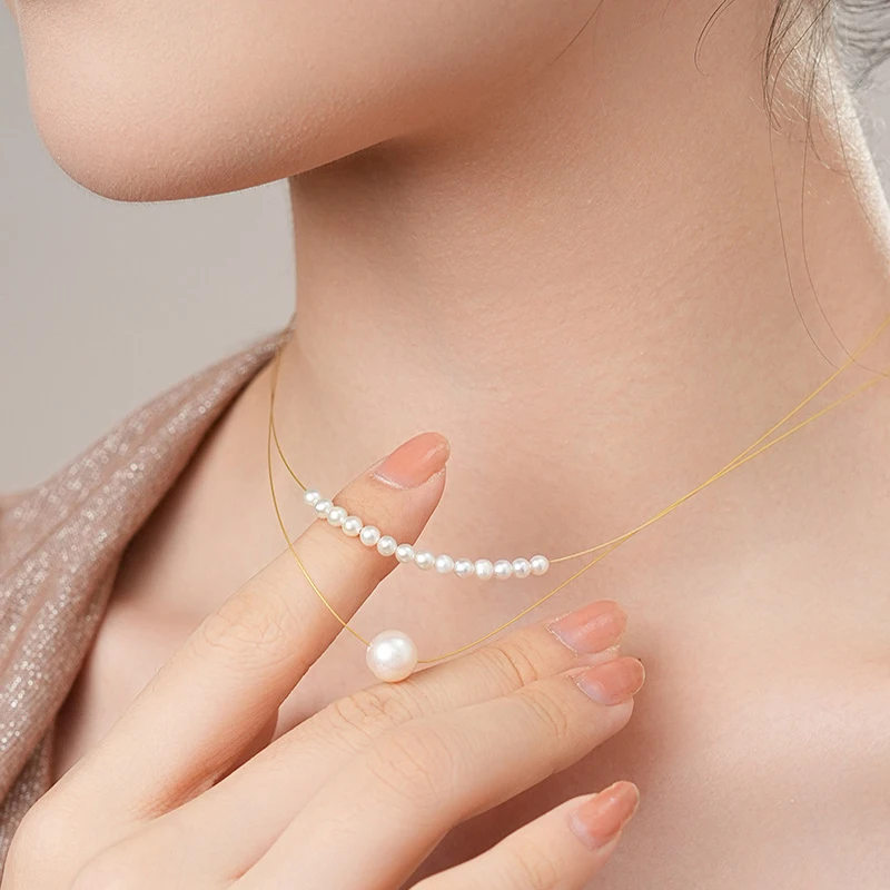 Elegant Womens Freshwater Baroque Pearl Double Strand Necklace Minimalist Short Layered Wedding Festival Jewelry Present