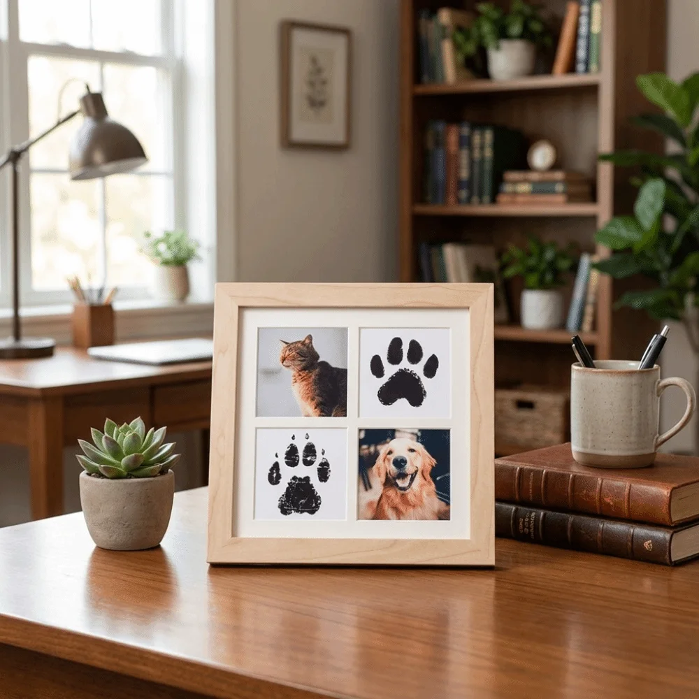 Inkless Pet Paw Print Kit Decorative Handmade Paw Print Photo Frame Density Board DIY Imprint Kit Pet Memorial