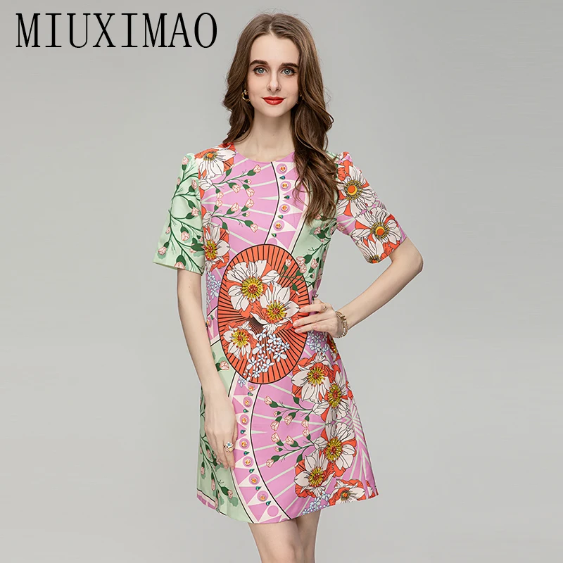 

MIUXIMAO 2023 Summer/Fall Dress Newest Arrival Fashion Short Sleeve Slim Flower Diamonds Above Knee Tank Dress Women Vestidos