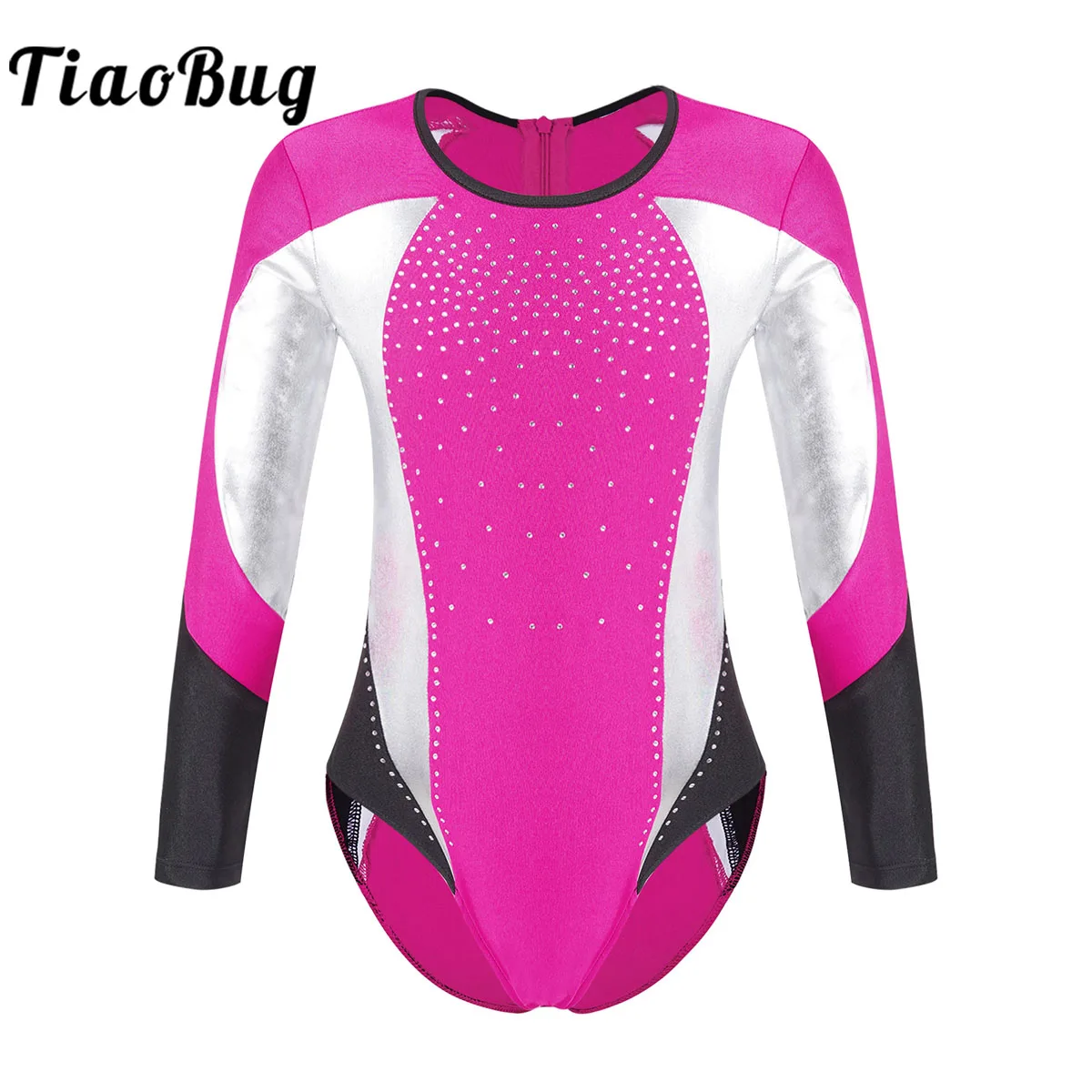 

Kids Girls Rhinestones Ballet Dance Leotard Bronzing Cloth Figure Ice Skating Gymnastics Bodysuit Jumpsuit Dance Costumes