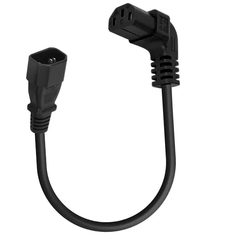 C14 Male Panel With Fixed Hole To C13 Female 90 Degree Elbow Extension Plug-In Power Cord, 0.75mm ² Copper Core AC Power Cord