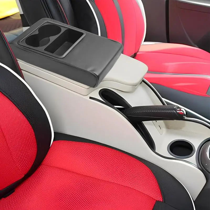 Car Center Console Cover Waterproof PU Leather Armrest Mat Pad With Cup Holder Elevated Multifunctional Car Interior Accessories