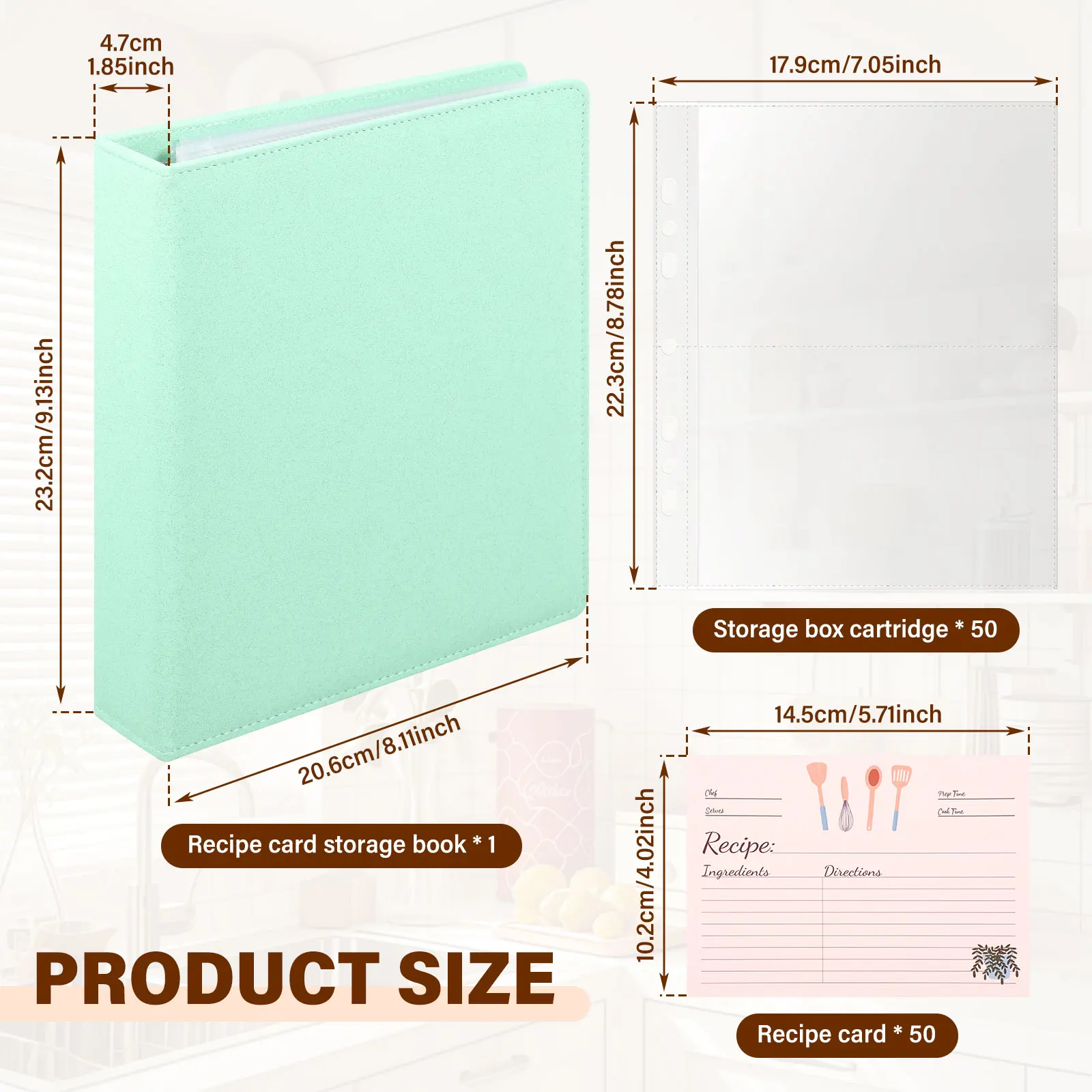 Recipe Card Binder with Clear Sleeve Cooking Recipe Card Page Protector Recipe Card Sleeve with 50Pcs Recipes Cards for Kitchen