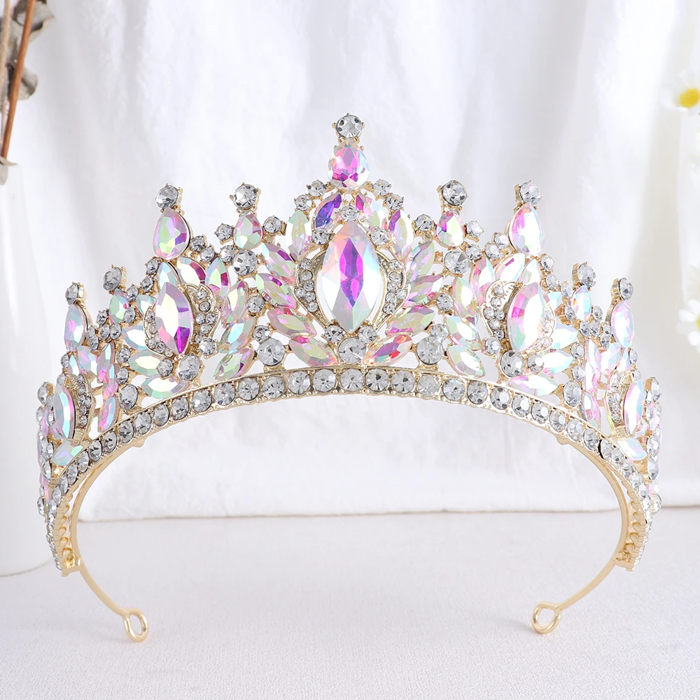 Korean Luxury Water Drop AB Color Crystal Bridal Tiara Crowns Rhinestone Diadem Veil Tiaras Wedding Hair Accessories Headpieces