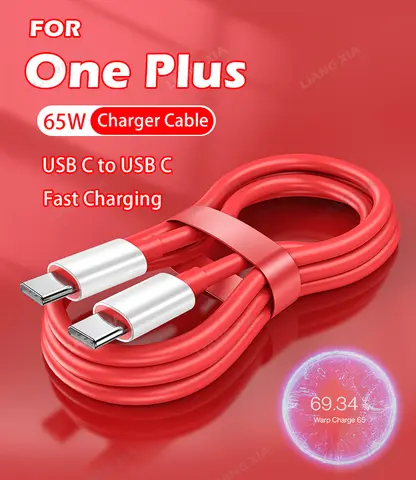 PD 65W For Oneplus Supervooc Fast Charging Cable  For OnePlus Ace 9RT 9R 8 7 Pro 7T USB C To Type C Warp Charge Charging Cable