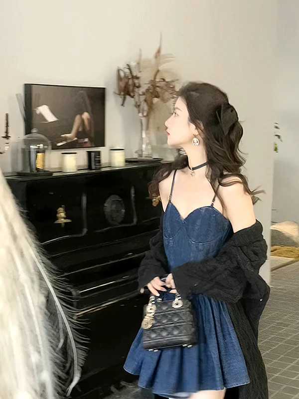 

Новая летняя женская джинсовая юбка с высокой талией, пышная, без бретелек, в корейском стиле, облегающая, повседневная, свободного кроя, без рукавов