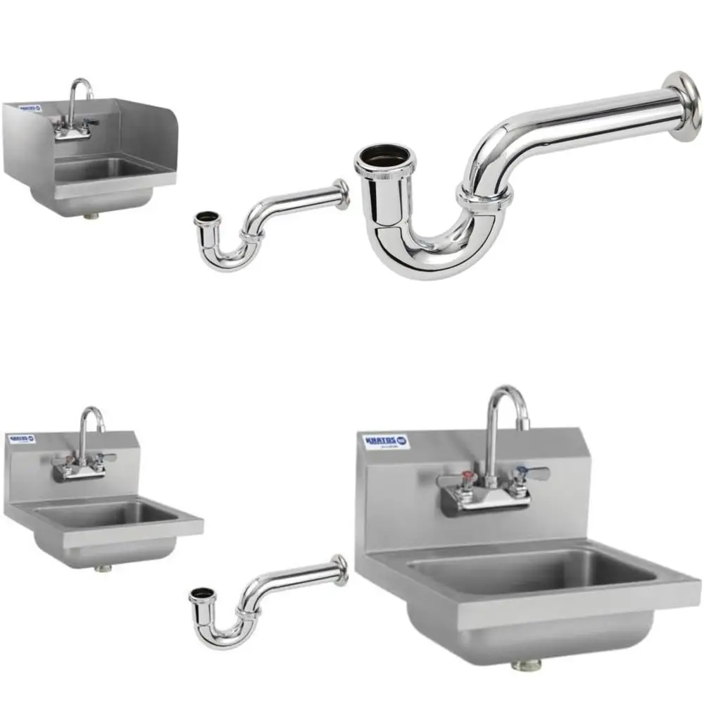 

Commercial Stainless Steel Hand Sink with Gooseneck Faucet, 9W x 9D x 5H, Side Splashes, P-Trap, NSF Certified