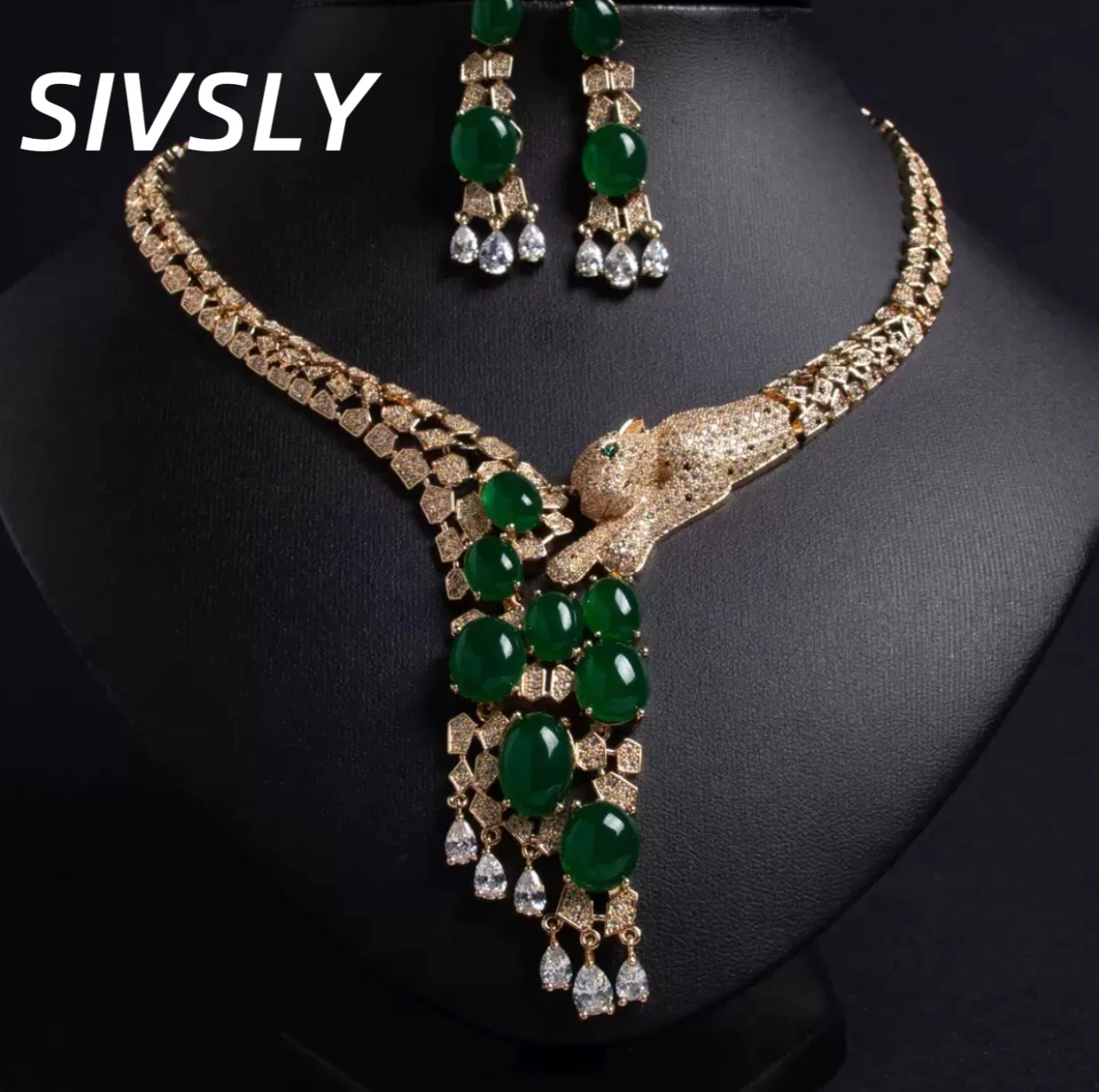

[Classic] European and American high-end luxurious zircon necklace and earrings set with fringe evening wedding dress
