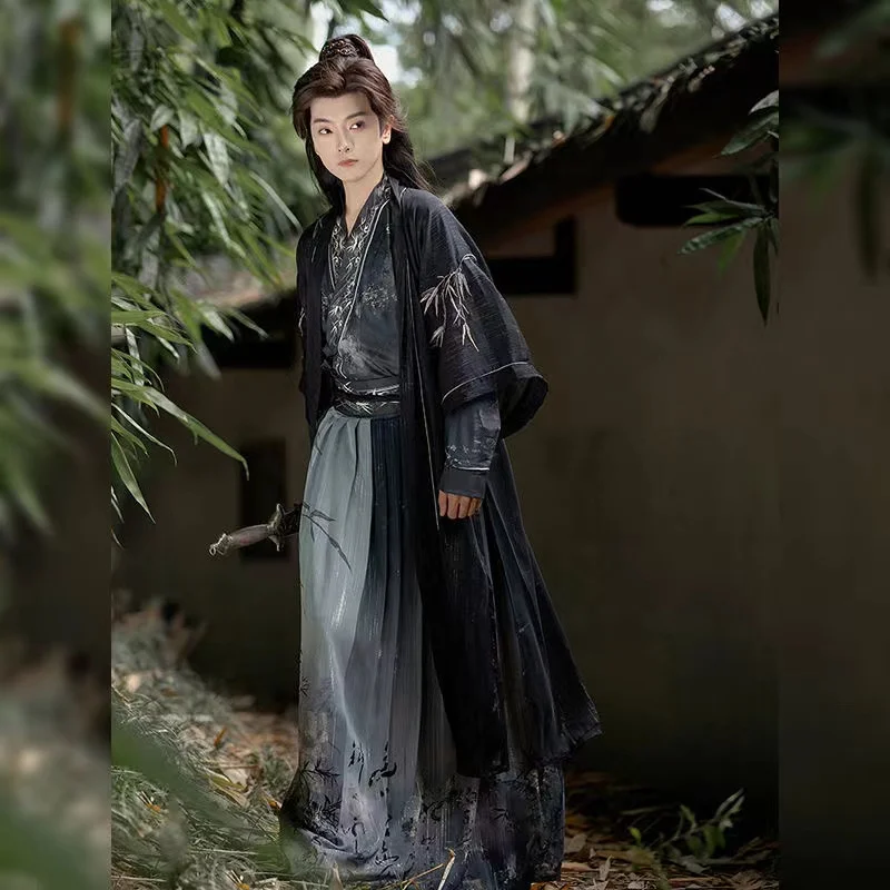 Fantasia original de Hanfu para homens, traje tradicional com gola cruzada elegante e legal, vestuário cosplay para meninos, outono e inverno