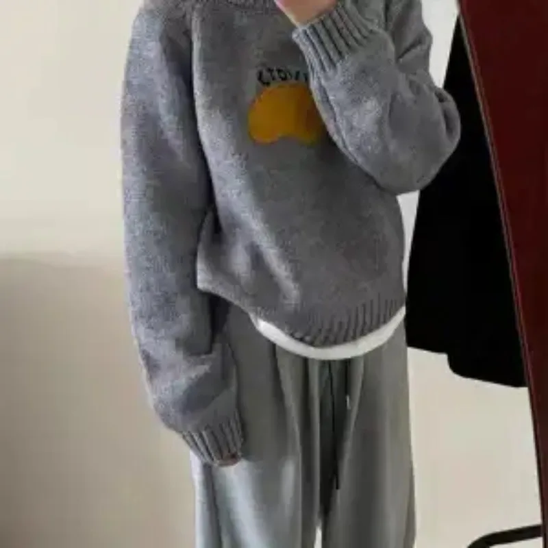 

Корейский стиль, милый свитер с круглым вырезом и вышитыми буквами, пуловер, осенне-зимний свободный возрастной свитер