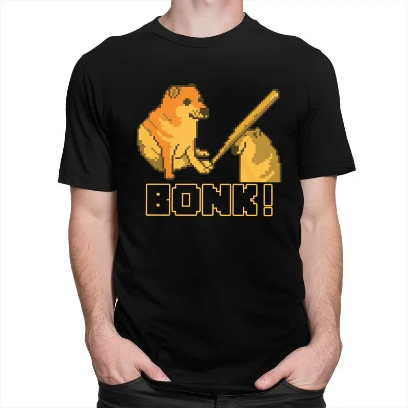 Custom Cheems Bonk Meme Pixel Art Tshirts for Men Short Sleeves Leisure T Shirt Shiba Inu Dog T-shirt 100% Cotton Tees Gift Idea