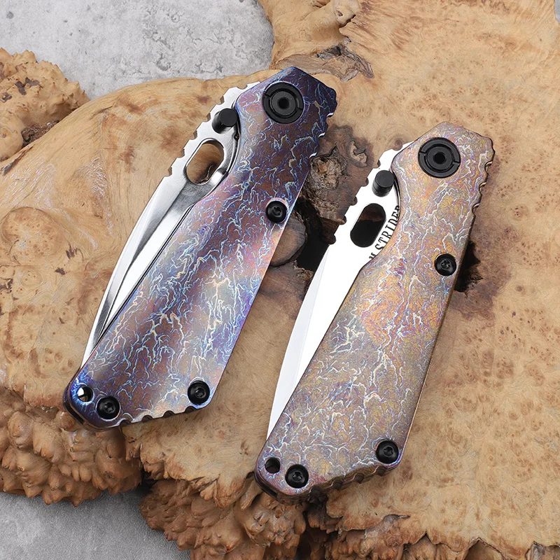 D2 شفرة فولاذية مقبض سبائك التيتانيوم سكين للفرد في الهواء الطلق الدفاع عن النفس الصيد التخييم التنزه بقاء أداة محمولة سكين #6