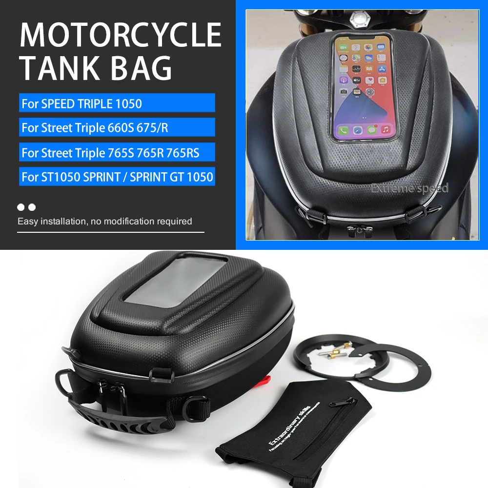 Detachable Tanklock Flange Tank Bag LuggageFor ST1050 SPRINT GT 1050 Street Triple 660 675 765S 765RS Motorcycle bags