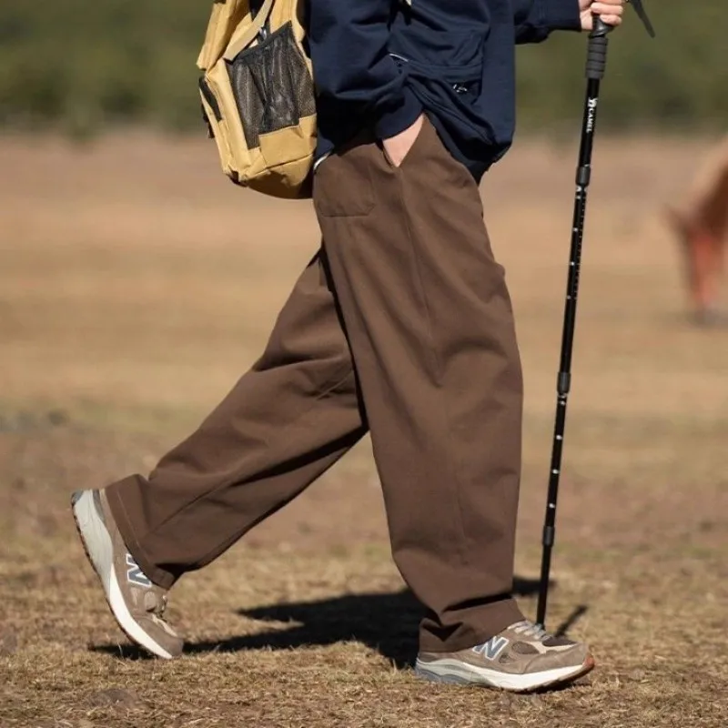 

Осенне-зимние мужские рабочие брюки большого размера кофейного цвета, свободные прямые брюки-карго, универсальные повседневные брюки