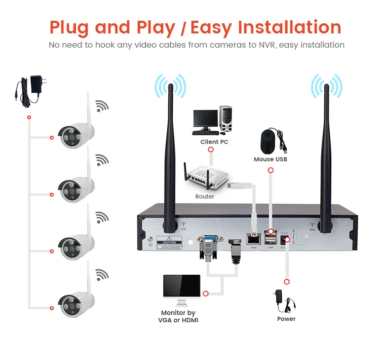 Heim überwachung CCTV-Funksystem 4ch 8ch Tuya Smart Wifi NVR Kit Outdoor 1080p 8-Kanal-Funkkamerasystem