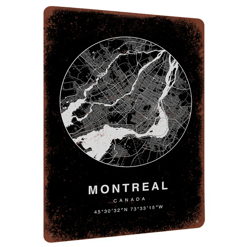 Montreal Canada City Map Metal Wall Art Decorative Iron Painting Home Decoration