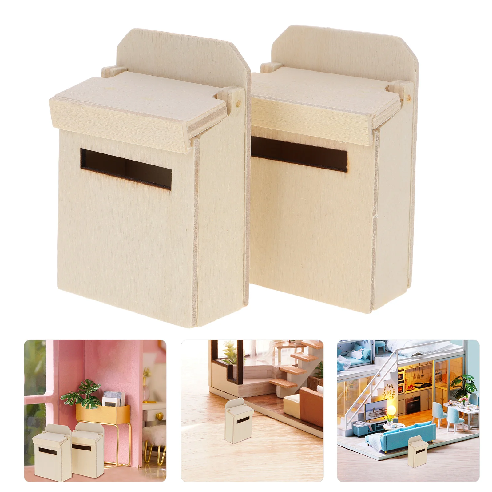 

2 Pcs House Furniture Mini Dollhouse Mailbox Decor Decorative Wooden Miniature Model