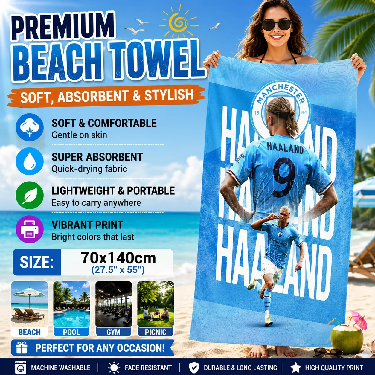 Norway Haaland Beach Towel World Soccer Cup Quick-Drying Small To Large Bath Towel For Beach Pool Yoga Gym Home Travel Towel