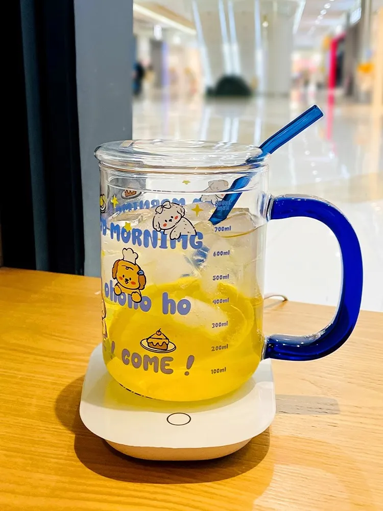 

High Borosilie Glass Water Cup for Women with St Office Use Heat Resistant Large Capaci Glass Cup Home Use Printed De...