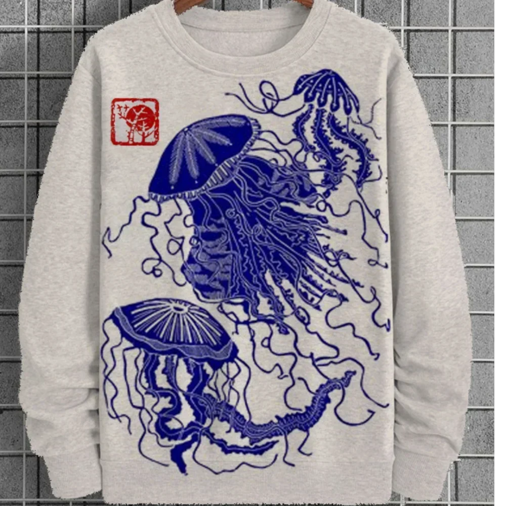 

Vintage Men's Hoodies Spring and Autumn Clothing Octopus Pattern Clothing Oversized Long Sleeve Tops Men's Street Sweatshirt