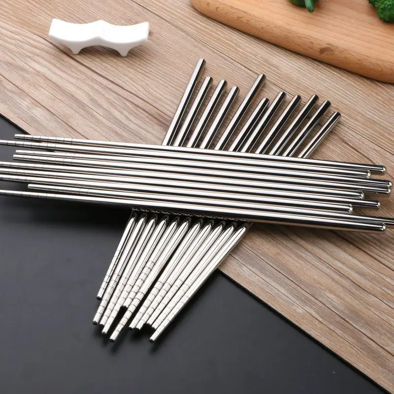 Stainless Steel Chopsticks Household Round Metal Chop Sticks Japanese Sushi Food Stick Kitchen Tableware Cutlery Sets