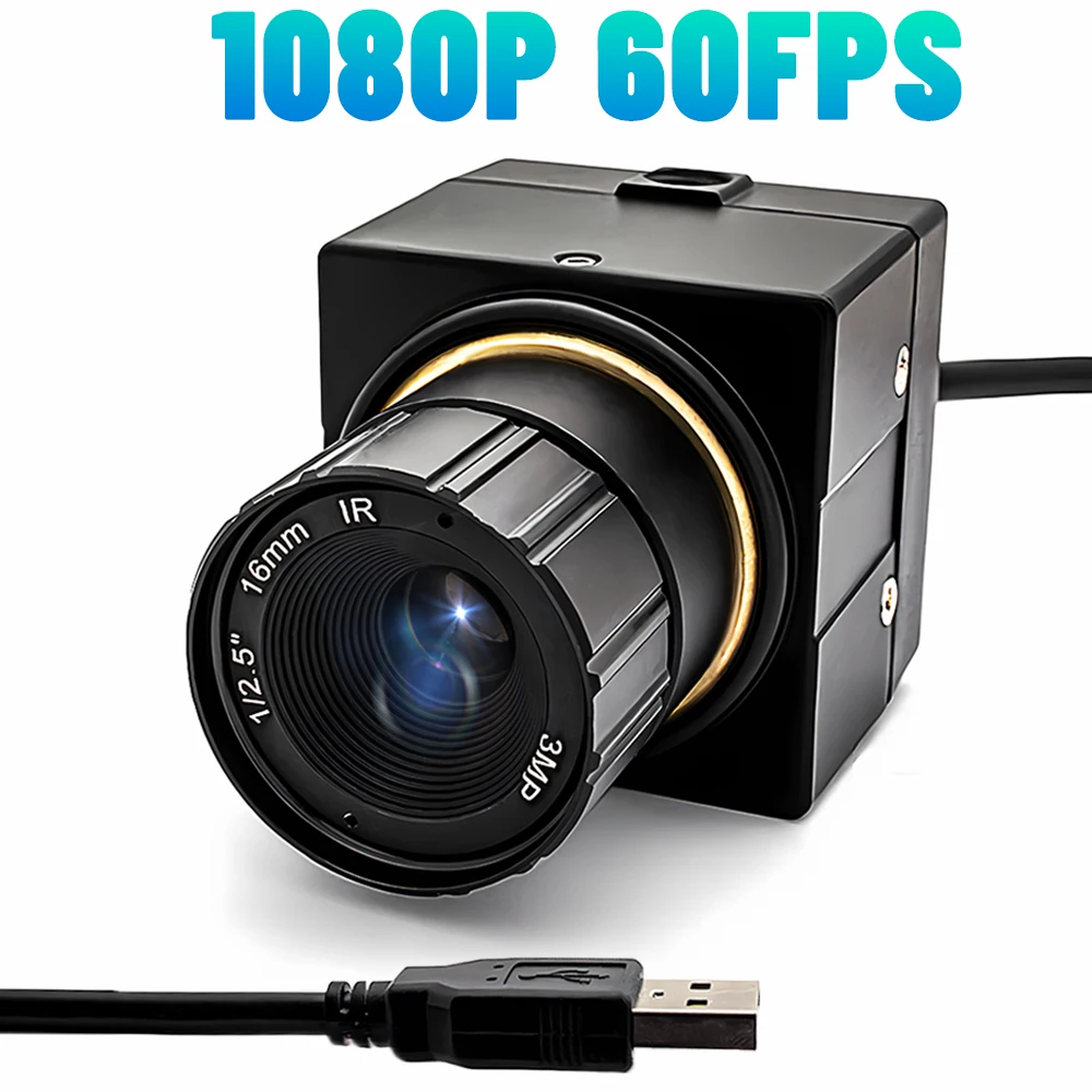 WGWK High Speed USB Camera 1080P HD MJPEG 60FPS UVC Plug Play Webcam With 16mm 21° CS Lens For Golf Swing Machine Vision System