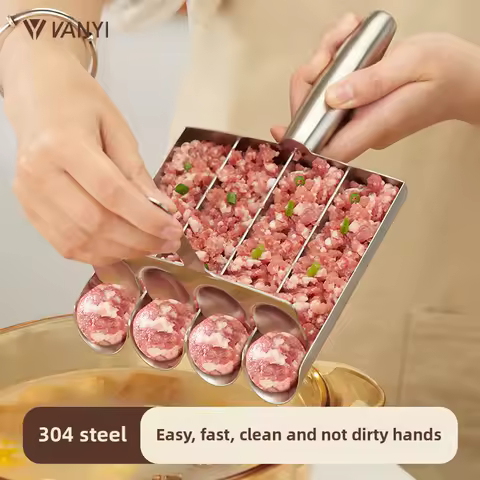 1PCS 304 Stainless Steel Meatball Maker with Fishball Shrimp Slurry Mold for Kitchen Camping &ndash; Compact Design for Easy Storage