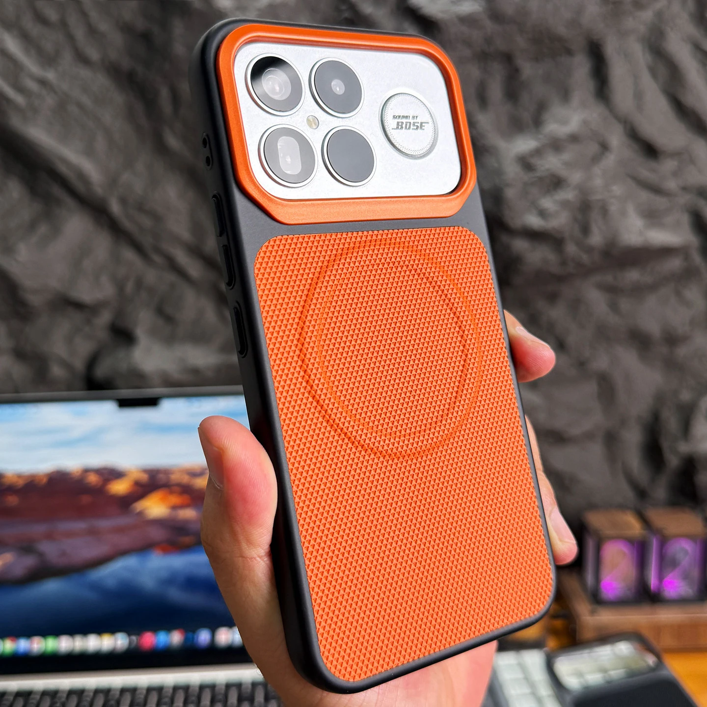 Luksusowe etui biznesowe z trójkątną teksturą, wykonane ze skóry PU i twardego PC, do Xiaomi POCO F8 Ultra Mi 17 Pro Max, z magnetycznym bezprzewodowym ładowaniem. — zdjęcie produktu 2