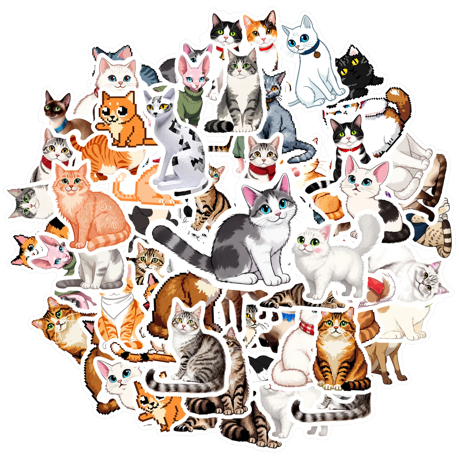 35pcs-50pcs Cartoon Kittens Stickers Cute Cats Cats Stickers Animal Stickers For Guitar Laptop Helmet Skateboard Notebook DIY
