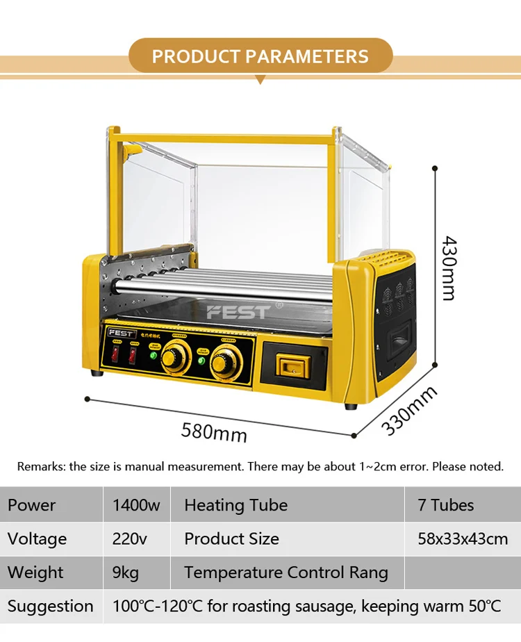 FEST 7 rollers hotdog warmer roller grill hot dog machine