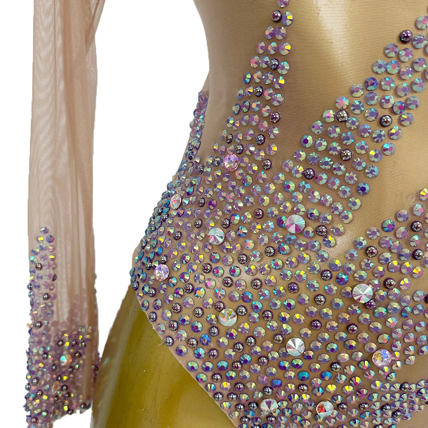 Women Fancy Leotard Rhinestones Skinny Bodysuit Club Girls Dance Show Bodysuits Bars DJ Singer Stage Costumes Sheer Mesh Leotard