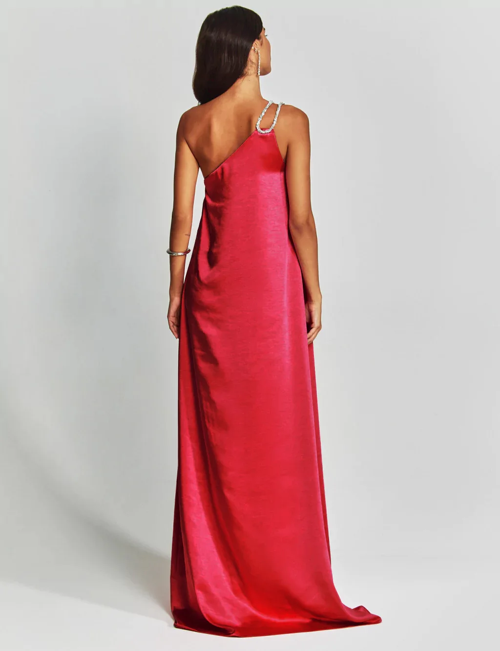 Women Spring Summer New Satin Off-Shoulder Long Dress Solid Color High Waist Loose Vacation Casual Dress