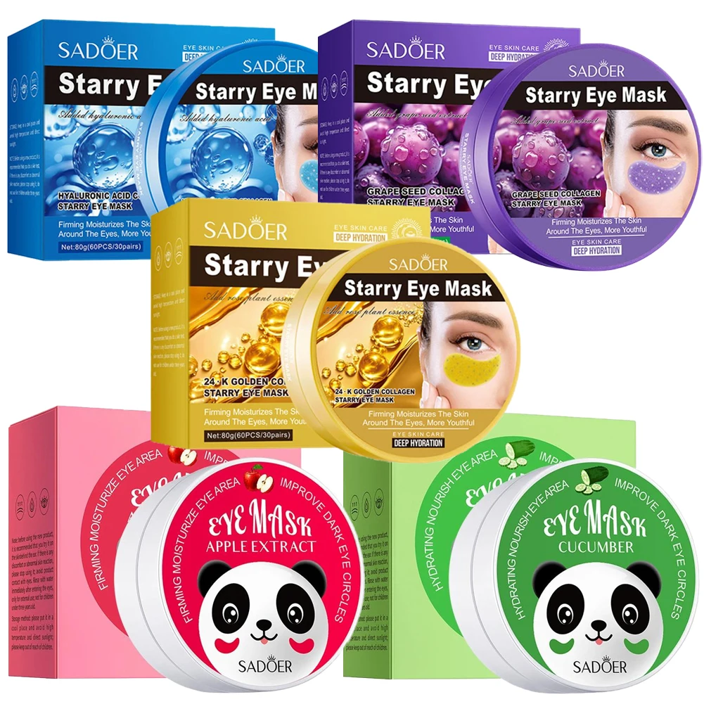 Mascarilla para Ojos, 60 Unidades, con Ácido Hialurónico, Oro, Algas Marinas y Perla Negra, Parches para Ojos para Ojeras, Hidratantes, Cuidado de los Ojos