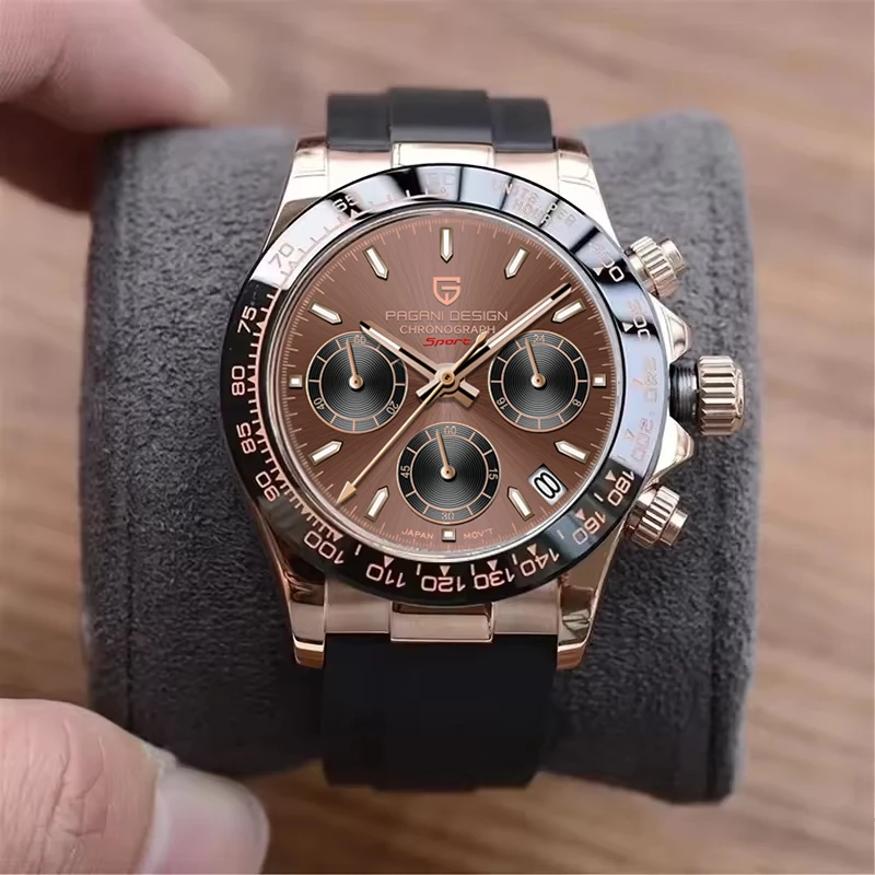 Relógio de pulso masculino PAGANI DESIGN PD-1664 com mostrador de meteorito, modelo 2026, moderno, com cronógrafo, vidro de safira e resistência à água até 100m.