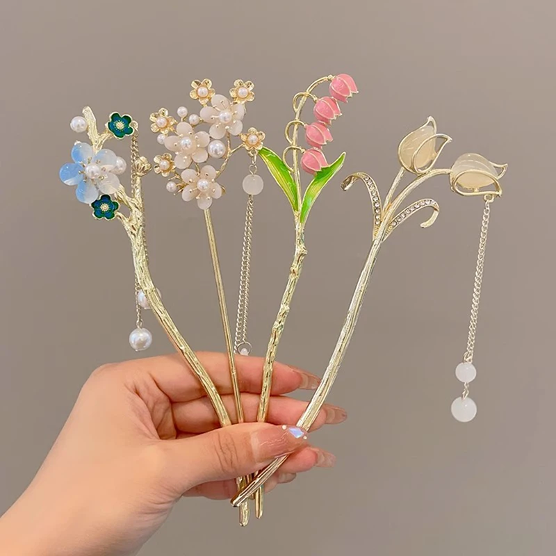 Vintage Chinese Style Flower Fringe Hair Sticks Fashion Metal Hairpin Hair Stick Hair Ornament Jewelry Cheongsam Accessories