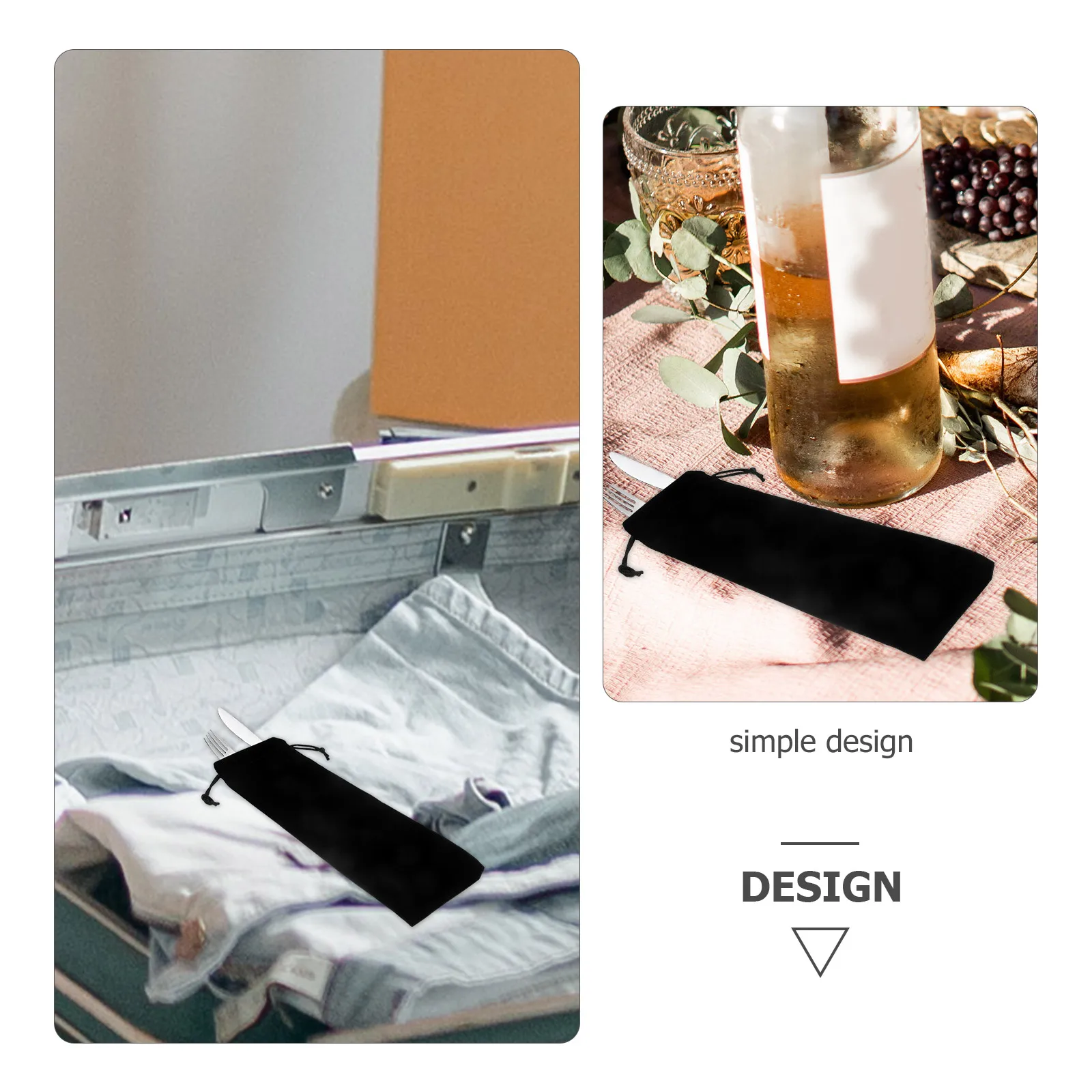 

10 Pcs Beam Port Cutlery Storage Bag Travel Silverware Flannel Drawstring Straw