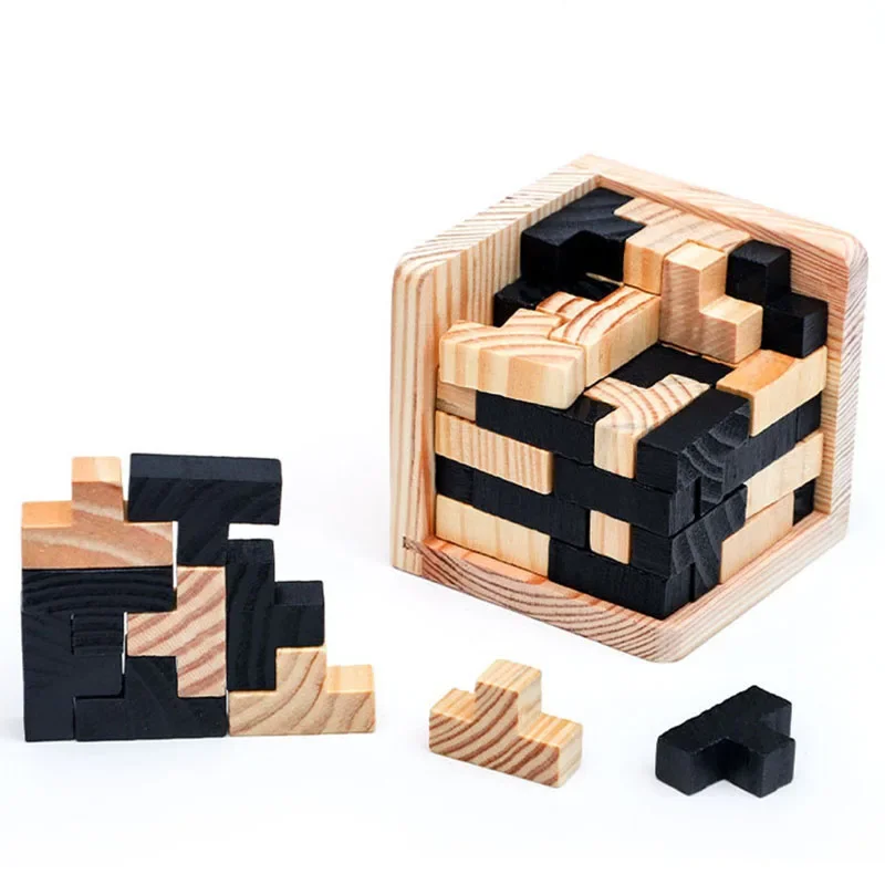 3D Cube Puzzle Luban Interlocking Creative Educational Wooden Toy Brain lQ Brain Teaser Early Learning Game Children Gift 54L/T