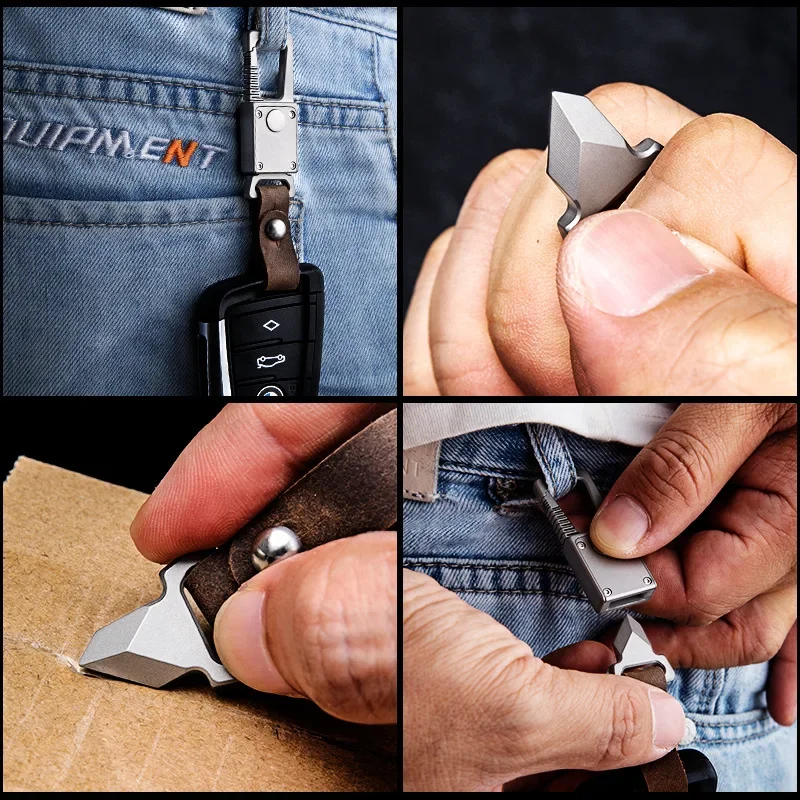 Outddor Titanium Alloy Multifunction Keychain Tools Car Pendant Cowhide Buckle Rope Belt Pendant EDC Tool Men's Creative Gifts