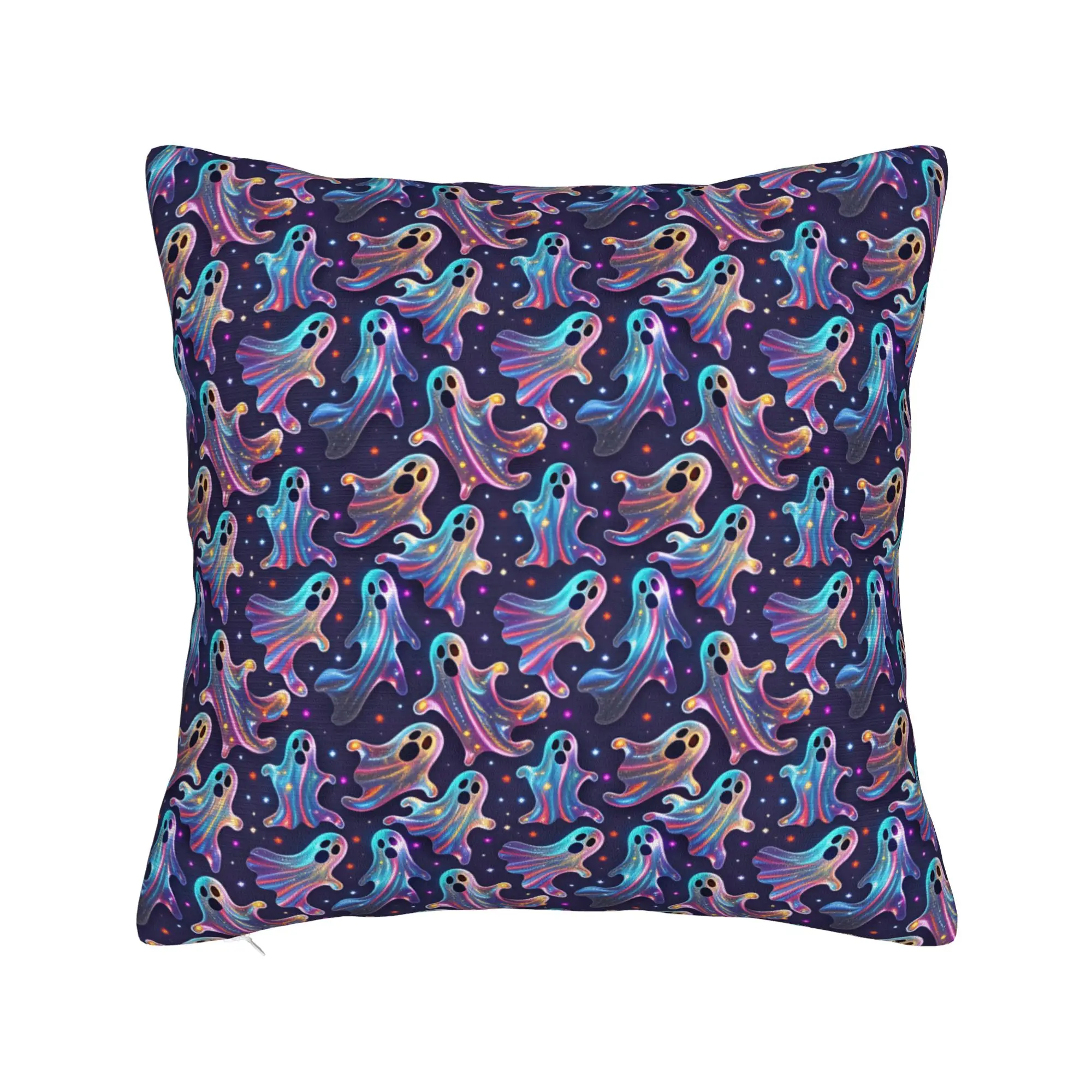 Holographic Galaxy Ghost Halloween Seamless Pattern Pillow Case  Design Pillow Cover Cute Funny Pillowcases For Sofa Home Decor