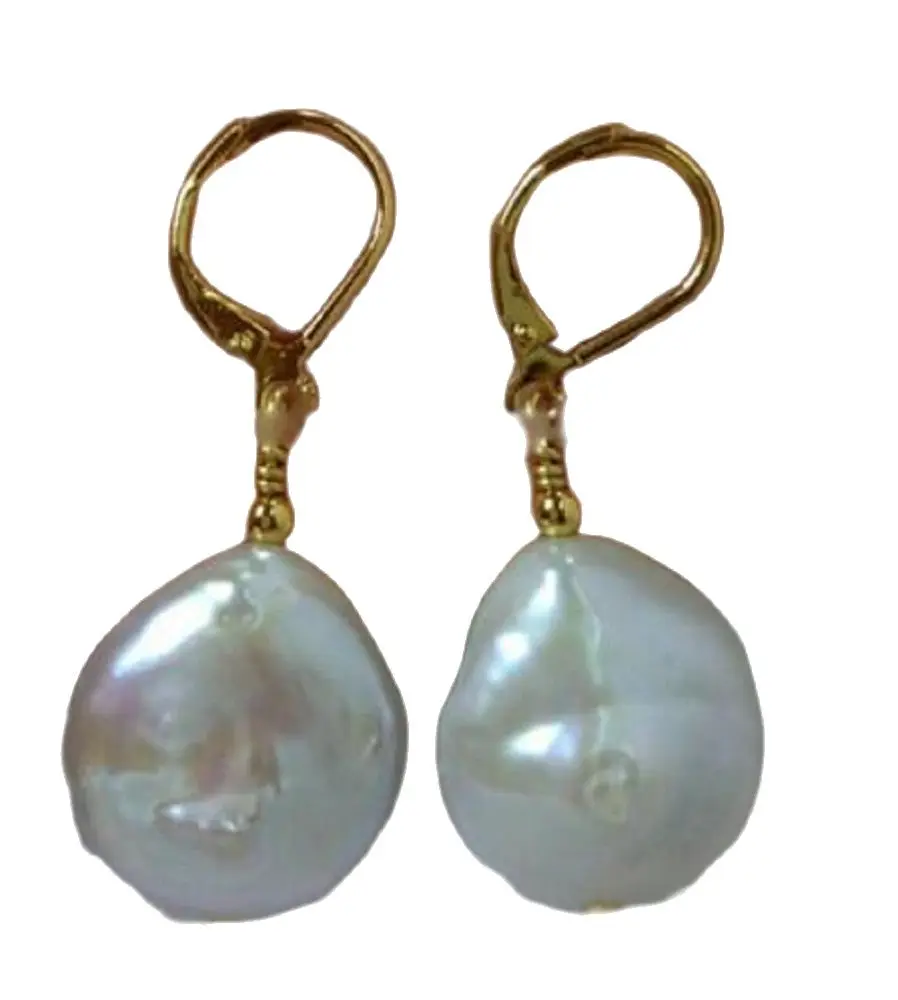 

11-12mm South Sea White Baroque Pearl Earrings 14k/20 Gold Plating Hook