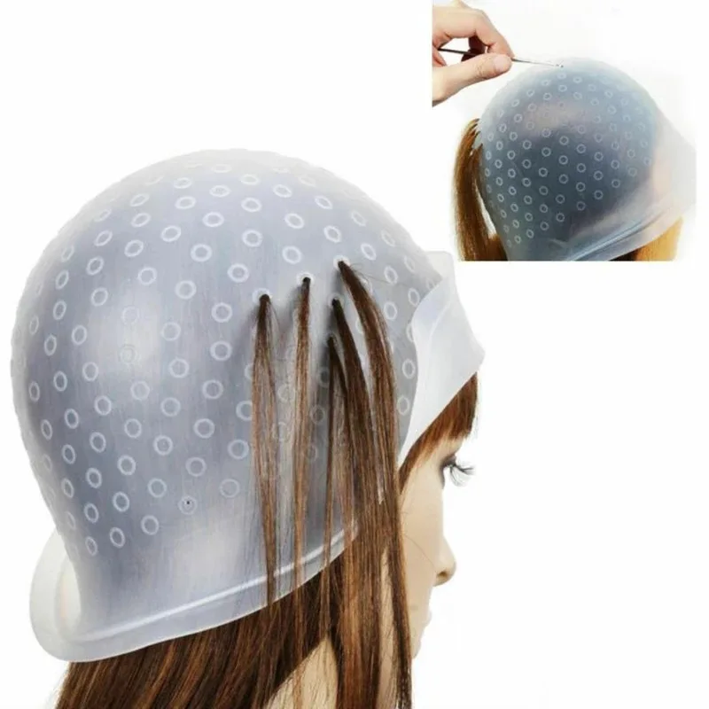 Gorro reutilizable para teñir el cabello, accesorio de silicona con ganchos para teñir el cabello, aguja de gancho, herramientas de estilismo