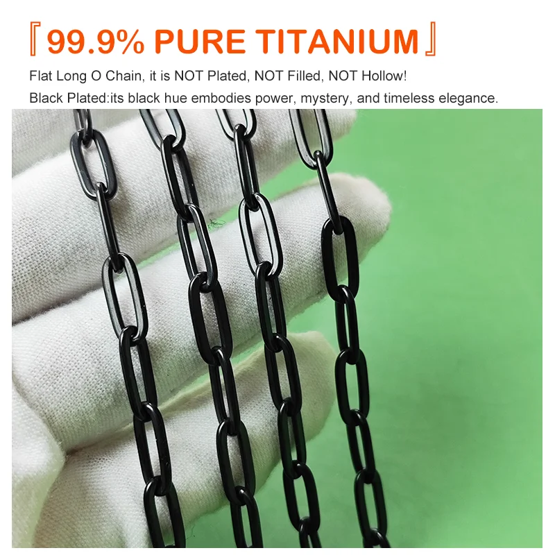 

Unisex Black Titanium Flat Long Chain Necklace 5mm Hypoallergenic Minimalist Daily Accessory for Men And Women