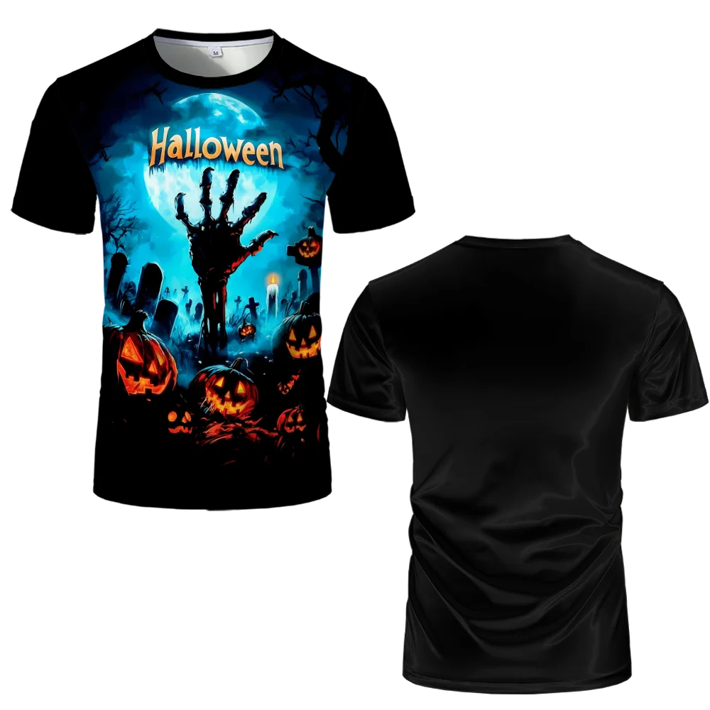 Camiseta de manga corta con estampado de castillo de calabaza, divertida, para fiesta de Halloween, informal, moderna, de secado rápido, transpirable, unisex.