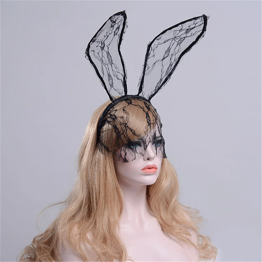 Bandeaux en dentelle avec oreilles de lapin pour filles et femmes, masque pour les yeux sexy, masque de fête d'Halloween, vêtements de sauna Tim, accessoires pour cheveux, voile