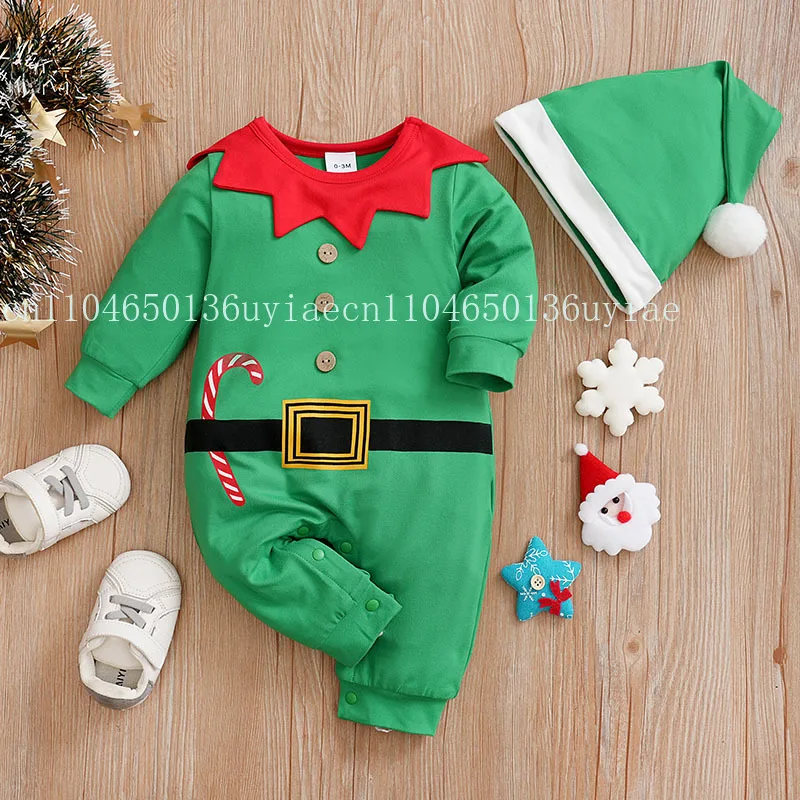 

Christmas Cute Elf Dress Up Newborn Clothes Comfortable And Soft 0-18 Boys And Girls Spring And Autumn Long Sleeve Baby Jumpsuit