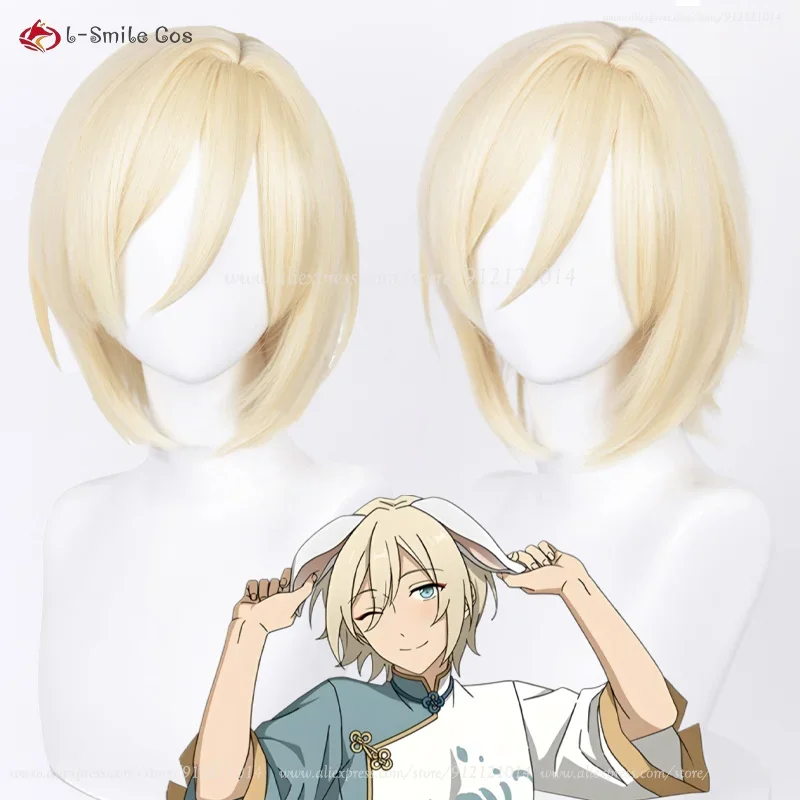 Tenshouin Eichi Cosplay Wig Game ES Cosplay Short Golden Heat Resistant Hair Party Eichi Tenshouin Wigs Wig Cap