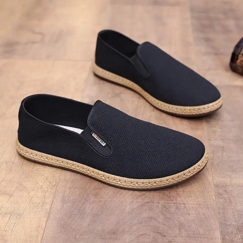 Beijing Old Man Hemp Shoes Men's Model Single Slip-On Casual Lightweight Breathable Anti-Odor Anti-Slip Dad Black Cloth Shoes